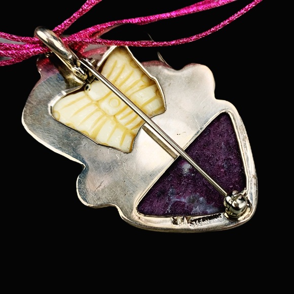 Hand Carved Butterfly Pearl Tourmaline Pin Pendant - Picture 4 of 11